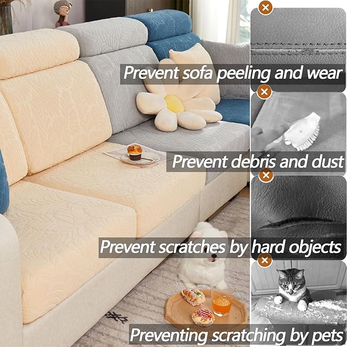 VFUX Soothing Home Sofa Covers, Sofa Hero Covers, Wear-Resistant Universal Couch Covers Washable Stretch Sectional Couch Cushion Covers (Metal Grey,Back Cover M)