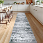 Lansny Modern Abstract Runner Rug 2.6x12, Black Grey White Washable Long Kitchen Runner Non-Slip Soft Hallway Rug Runner Thin Print Faux Wool Carpet for Entryway Bedroom Laundry Room Indoor Home Decor