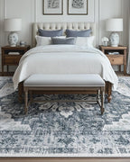RELEANY Area Rugs 6'x9' Washable Non-Slip, Floral Vintage Distress Print Pattern Medallion Carpet for Living Room Bedroom Dining Room, Light Gray Grey White