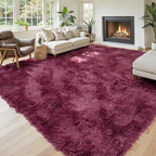 Area Rugs 9x12 Living Room, Burgundy Large Shaggy Carpet Plush Furry Rug