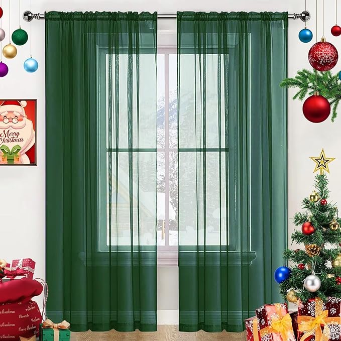 SpaceDresser Basic Rod Pocket Sheer Voile Window Curtain Panels White 1 Pair 2 Panels 60 Width 72 Inch Long for Kitchen Bedroom Children Living Room Yard(Foliage Green,60 W x 72 L)
