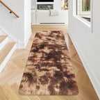 Super Soft Fluffy Living Room Area Rug 2x5 ft Tie-Dyed Brown Shaggy Furry Carpet Washable Non-Slip Floor Rugs Bedroom Bedside Nursery Rug Fuzzy Girls Boy Dorm Home Decor Aesthetic