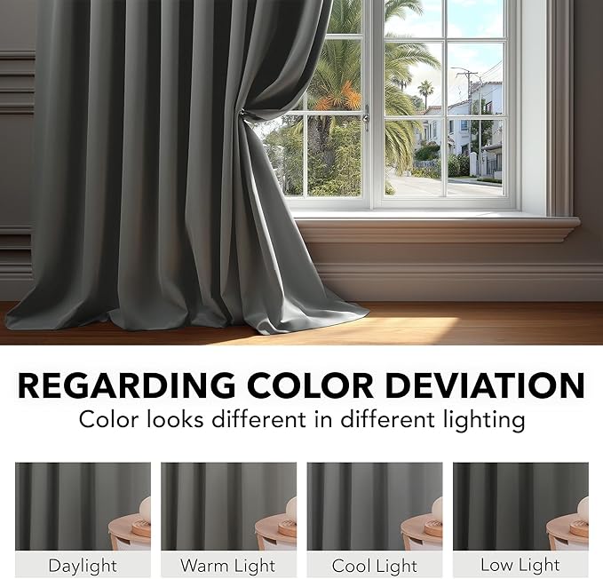 Deconovo Blackout Curtains, Thermal Insulated, W42 x L95 2 Panels, Back Tab, Machine Washable, Room-Darkening Drapes for Bedroom/Living Room Light Grey