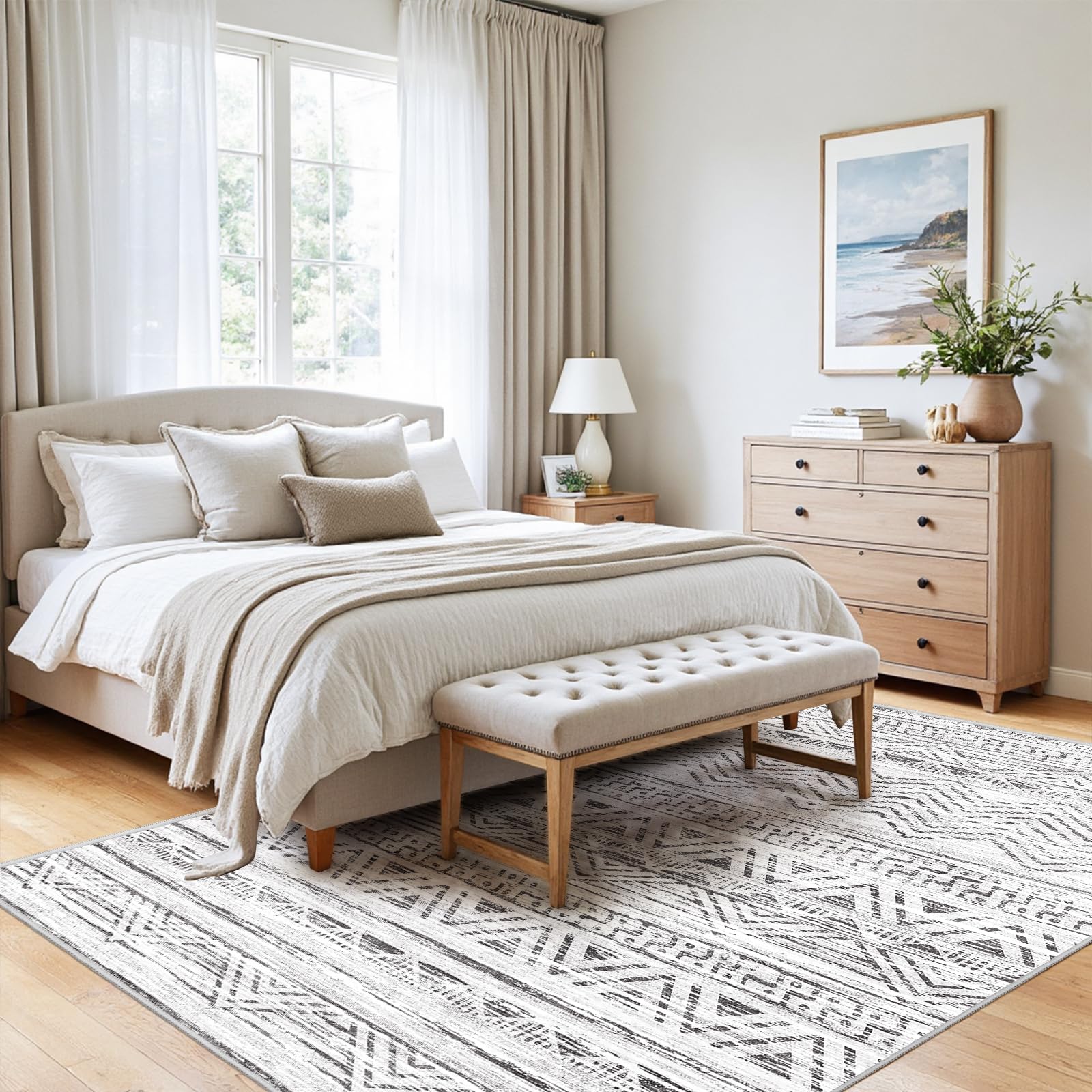 4x5 Area Rug Washable Moroccan: Non Slip Entryway Floor Mat Grey
