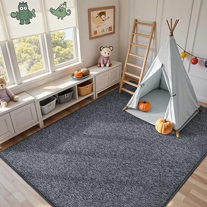 5x7 Grey Area Rug Non-Slip Washable Soft Thin for Living Room Bedroom