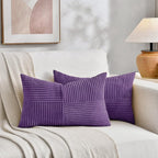 Fancy Homi 2 Packs Purple Lumbar Decorative Throw Pillow Covers 16x26 Inch for Living Room Couch Bed Sofa, Farmhouse Home Decor, Soft Striped Corduroy Rectangle Accent Cushion Case 65x40 cm