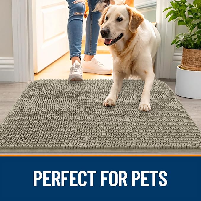 OLANLY Dog Door Mat for Muddy Paws 32x20, Super Absorbent Chenille Mud Mat