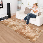 JiaoBaba Super Soft Fluffy Living Room Area Rugs 2x6 ft Tie-Dyed Beige Shaggy Furry Carpet Washable Non-Slip Floor Rug Bedroom Bedside Nursery Rug Fuzzy Girls Boy Reduce Noise Dorm Home Decor