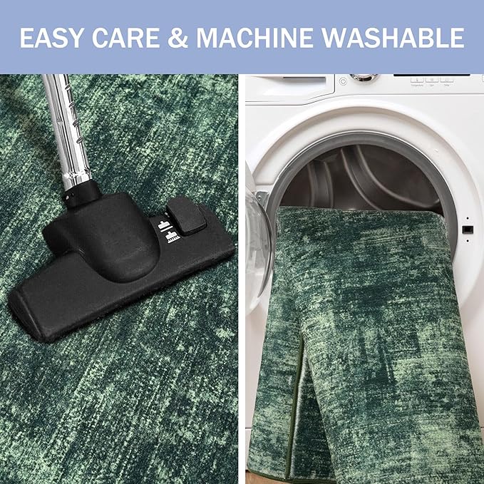 IOHOUZE Abstract Area Rug 3x5 Ft Washable Rugs for Entryway Indoor, Non Slip Kitchen Rug Printed Faux Wool Throw Rugs, Indoor Door Mat for Door Entrance Foyer Living Room, Dark Green