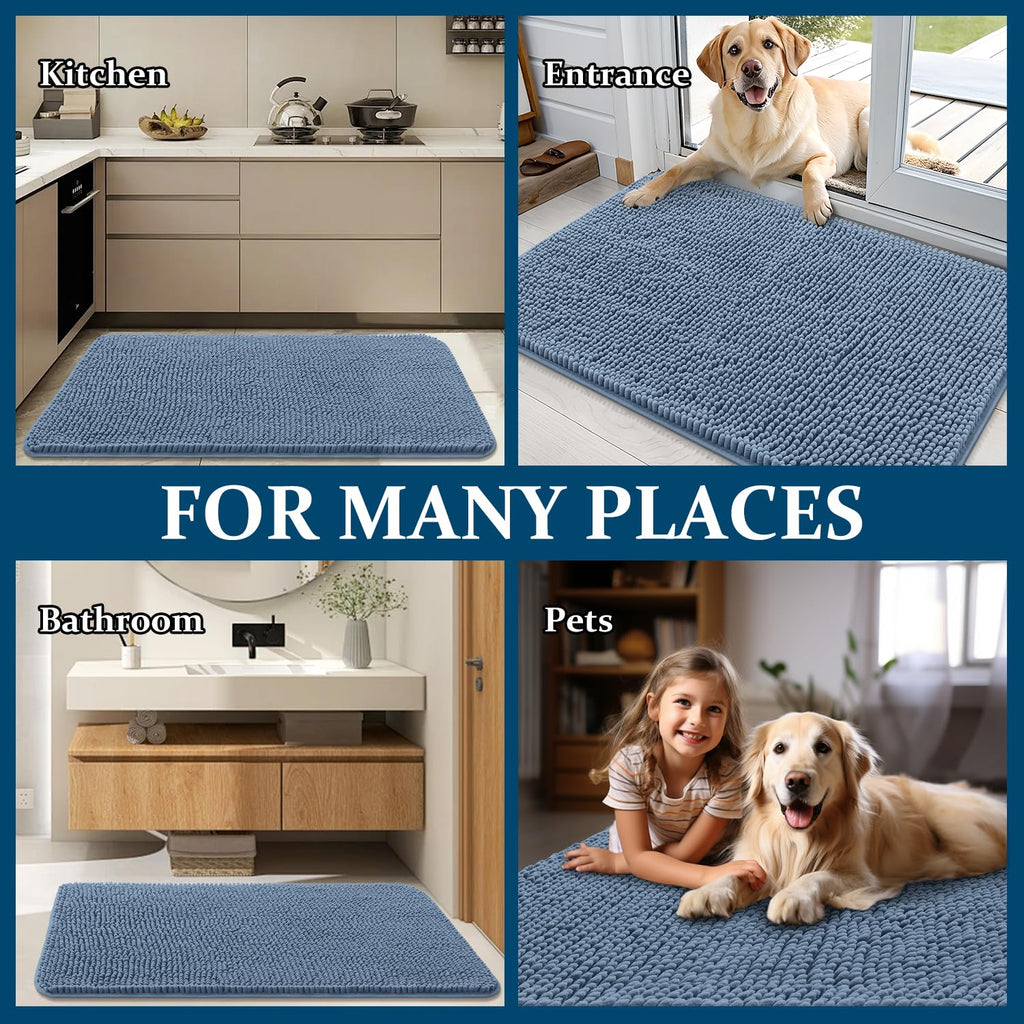 OLANLY Dog Door Mat for Muddy Paws 47x24, Super Absorbent Chenille Mud Mat