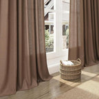 Nanspring Caramel Brown Linen Curtains for Living Room 92 Inches Long Back Tab Light Filtering Semi Sheer Vintage Rustic Curtain Luxury Boho Decor Drapes for Bedroom Office 52x92, 2 Panels