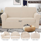U-NICE HOME Oversized Stretch Loveseat Couch Cover Sofa Covers Washable Sofa Slipcover Furniture Protector for 2 Cushion Couch Sofa Pet Friendly, Beige