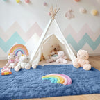 OLANLY Area Rugs for Living Room Bedroom, Machine Washable 4x5.9 ft Soft Fluffy Shaggy Bedside Rug, Indoor Floor Carpet for Kids Girls and Boys, Dorms, Nursery Rooms, Home Decor Aesthetic, Blue