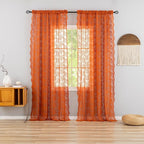 YJ YANJUN Vintage Lace Curtains 84 Inches Long-Rustic Floral Bohemian Burnt Orange Sheer Curtain Panels for Living Room Bedroom Kitchen,Light Filtering, Boho Autumn Fall Decor 2 Panels 52W x 84L