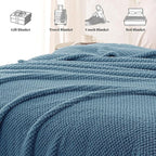 Whale Flotilla Queen Size Fuzzy Fleece Blanket, Fluffy Warm Soft Jacquard Bed Blankets for All Season, Lightweight and Cozy, 90x90 Inch, Slate Blue