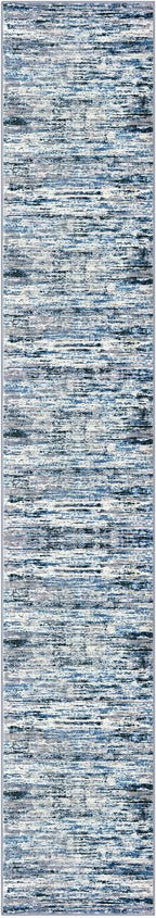 Lansny Modern Abstract Runner Rug 2.6x16, Grey Blue White Washable Long Kitchen Runner Non-Slip Soft Hallway Rug Runner Thin Print Faux Wool Carpet for Entryway Bedroom Laundry Room Indoor Home Decor