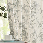 jinchan Grey Floral Linen Light Filtering Curtains for Living Room 90 Inches Long