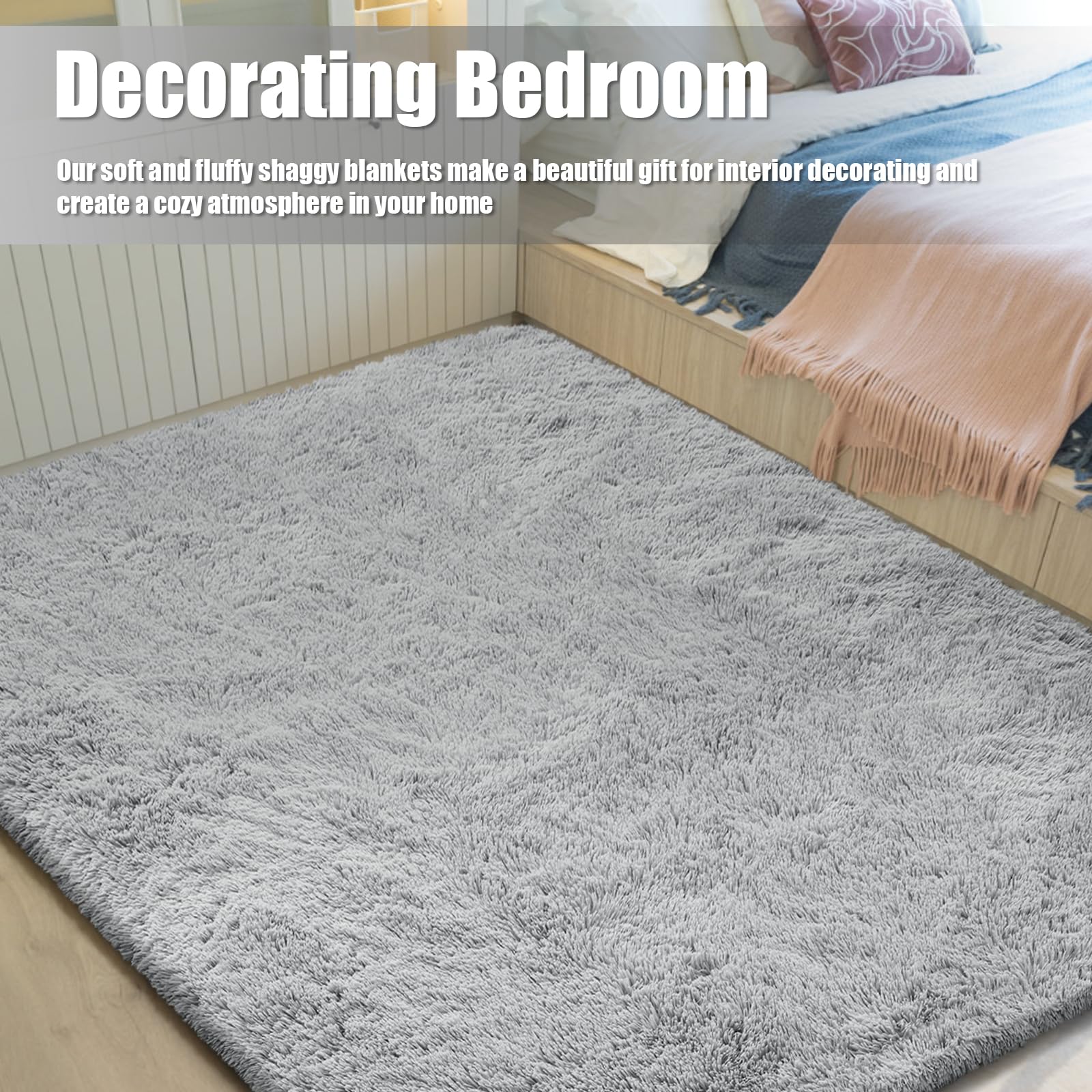 Ultra Soft Fluffy Area Rugs for Bedroom Living Room,10x14 Grey Rug