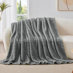BEDELITE Fleece Throw Blanket for Couch - 300GSM Soft & Warm Fluffy Grey Blanket, Decorative and Giftable Striped Blankets for Women, Men, 50"x60"
