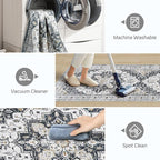 Madane Runner Rug 2'6''x8' Kitchen Runner, Hallway Runner Printed Vintage Washable Rugs Soft Non-Slip Low Pile Runners for Hallways Laundry Room Rug Distressed Rug, Black