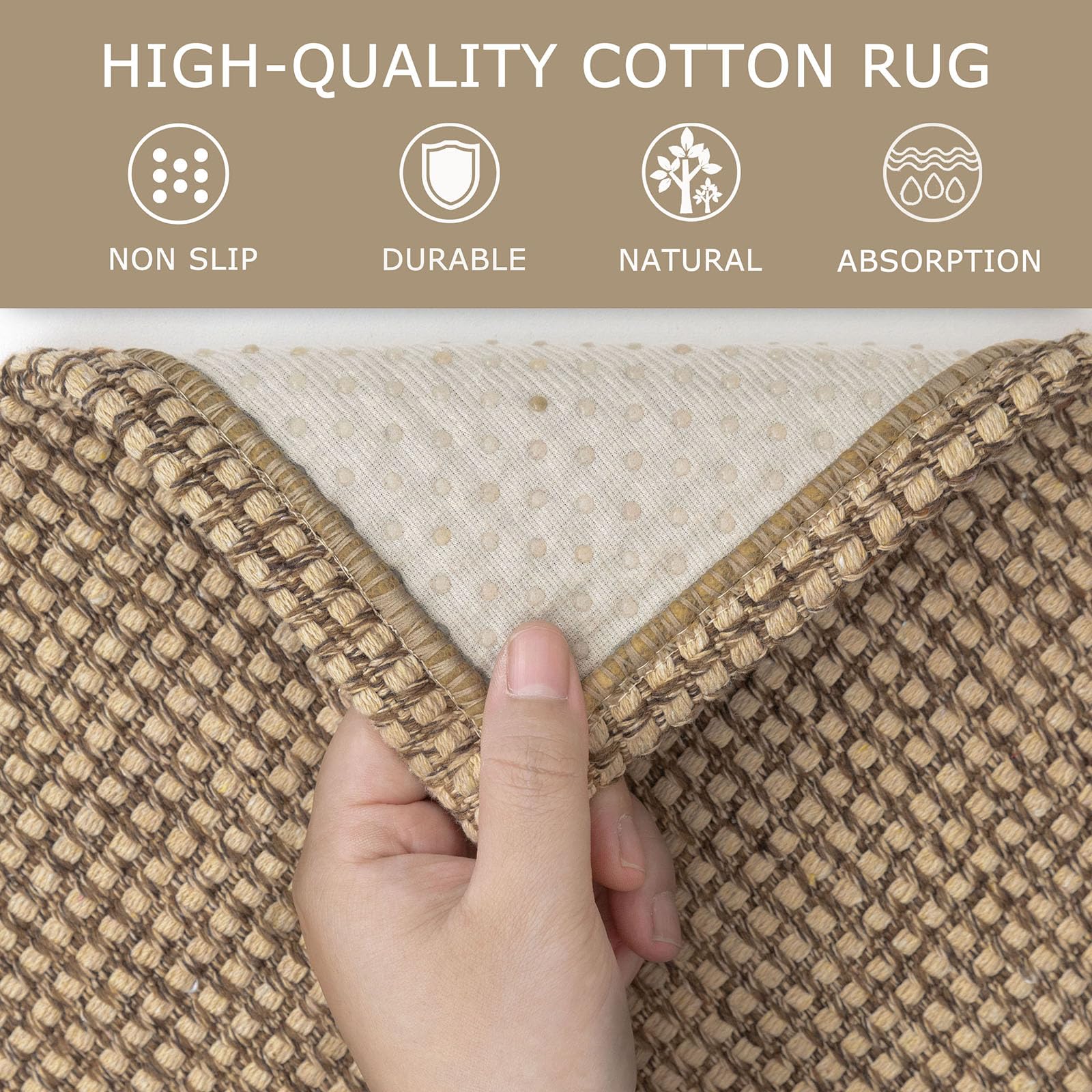 KOZYFLY Extra Long Runners for Hallways 3x20 ft Washable Kitchen Runner Non Slip Rubber Backed Hallway Rug Cotton Entryway Runner Rug Floor Carpet for Indoor Hall, Kitchen, Stair, Tan/Orange/Brown