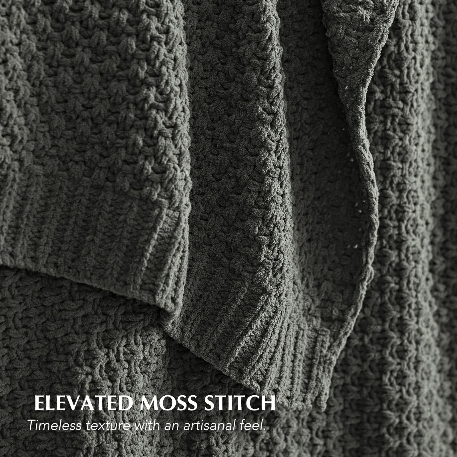 EVERGRACEHOME Chunky Chenille Knit Throw Blanket, 60 x 80, Charcoal Gray