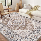 Lofus 4x6 Area Rugs for Living Room, Washable Area Rug, Rugs for Bedroom, Kitchen, Vintage Boho Carpet, Soft Non-Slip, Low Pile Large Area Rug for Office Dining Room, Floral Brown