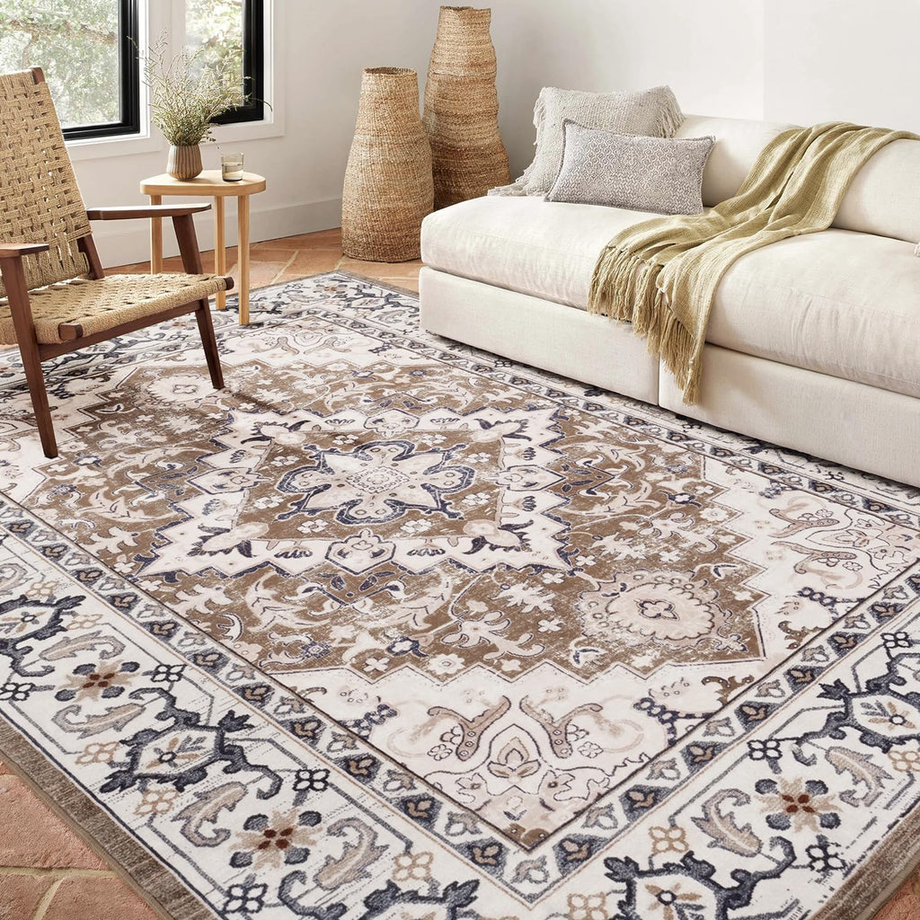Lofus 4x6 Area Rugs for Living Room Bedroom, Soft Boho Carpet Floral Brown