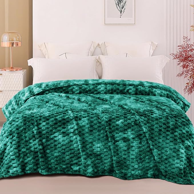 Exclusivo Mezcla Fleece King Blanket for Bed, Extra Large Fuzzy Tie-dye Teal Bed Blankets, Soft Cozy Plush Sofa Throws for All Seasons, 90x104 Inches