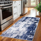KOZYFLY Modern Abstract 3x5 Area Rug Washable Bedroom Rug Throw Entry Mat Non-Slip Stain Resistant Carpet Dining Room Rug with Soft Low Pile for Living Room Kitchen Bath Office, Navy Blue/Grey/White