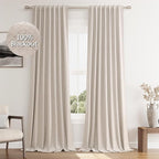 Guken Oatmeal 100% Blackout Curtains 84 Inch Length 2 Panels Set for Living Room Bedroom Back Tab Thermal Insulated Black Out Linen Drapes Room Darkening Window Curtains 84 Inches Long