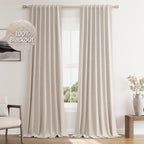 Guken Oatmeal 100% Blackout Curtains 84 Inch Length 2 Panels Set for Living Room Bedroom Back Tab Thermal Insulated Black Out Linen Drapes Room Darkening Window Curtains 84 Inches Long