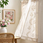 jinchan Belrose Linen Floral Kitchen Curtains 24 inch Length Embroidered Farmhouse Cafe Curtains for Living Room Bathroom Small Windows Curtain Set Sheer Light Filtering 2 Panels Ivory