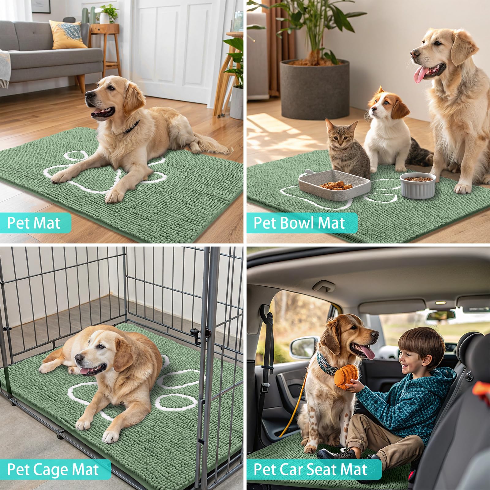 Smiry Dog Door Mat for Muddy Paws, Absorbent Non Slip Dirt Trapper, 48x30