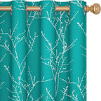 Deconovo Blackout Curtains, Thermal Insulated Soundproof Drapes with Tree Foil Print, 52 x 84 Inch, Set of 2, Machine Washable Window Curtain for Bedroom Living Room Nursery Kitchen Office, Turquoise