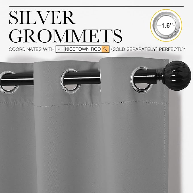 NICETOWN Silver Grey Room Darkening Curtain Panels 86" Long for RV, Play Room, Studio, Heat Block Out and Keep Warm Drapes Window Treatment Drapes for Doorway Entryway Patio (55" Width, 2 Panels)