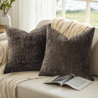 decorUhome Textured Chenille Throw Pillow Covers 26x26 Set of 2 Dark Brown