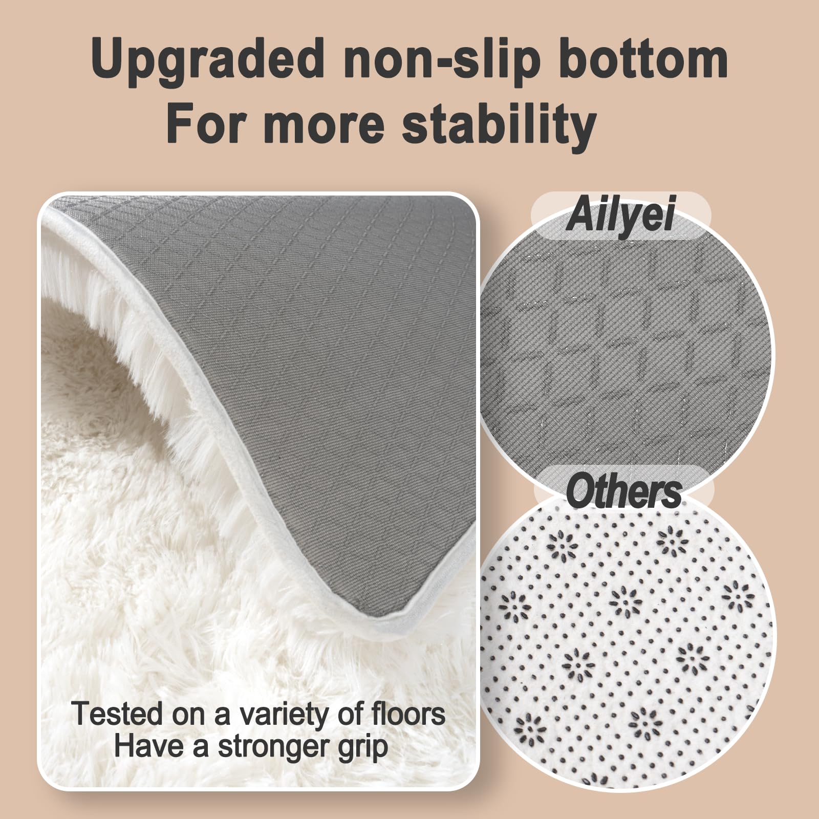 Ailyei Ultra Soft Runner Rugs for Bedroom Hallways with Upgraded Non-Slip Rubber Backing & Thick Memory Sponge, 2x4 Feet Fluffy Shag Throw Area Rug for Bedside Dorm Cream