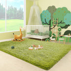 Ophanie Green Grass Area Rugs for Bedroom, 3x5 Shag Fluffy Carpet, Fuzzy Furry Plush Soft Cute Kids Baby Girls Shaggy Bedside Floor Rug for Teen Nursery Decor Aesthetic with Over 99 pcs Pile fibers