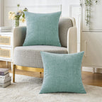 MIULEE Soft Chenille Throw Pillow Covers Aqua Green 18x18 Inch Pack of 2