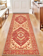 SERISSA Boho Washable Runner Rug, 2x6 Rug Runner Non-Slip Vintage Red Hallway Kitchen Runner Rug Ultra Soft Print Distressed Floor Carpet Runner for Bedroom Bathroom Laundry Living Room