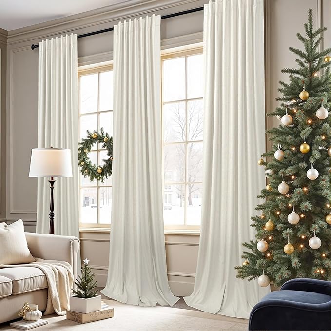 Blackout Curtains 94 Inches Long Custom Rustic for Living Dining Room Darkening Faux Linen Curtains Drapes Weather Burg Thermal Insulated Sound Draft Cold Warm Blocking Curtain No Light Cream Back Tab