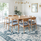 Rugflix 9x12 Area Rug for Living Room, Machine Washable Area Rugs with Non-Slip Backing, Large Soft Boho Vintage Rug for Bedroom, Dining Room, Low Pile Carpet, Kids Pet Friendly, Blue