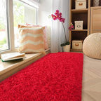 Amearea Shag Fluffy Runner Rug for Bedroom Girls Living Room, 2x6 Feet Extra Soft and Fuzzy Shaggy Rugs, Non Slip, Indoor Floor Long Carpet Mat for Boys Nursery Home Decor, Red