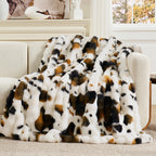 Cozy Bliss Cow Print Faux Fur Throw Blanket for Couch, Fuzzy Soft Plush Thick Bubble Blanket for Sofa Bedroom Living Room, 50x60 Inches