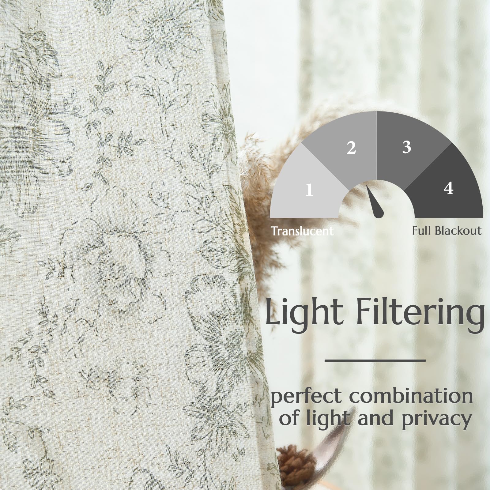 jinchan Vintage Floral Linen Curtains 84 Long for Living Room 2 Panels