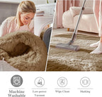 OLANLY Taupe Round Rugs for Bedroom - Machine Washable, 6 ft Circle Area Rugs for Living Room, Soft and Fluffy Shaggy Carpet for Teen Girl and Boys, Nursery Rooms, Dorms, Home Decor Aesthetic