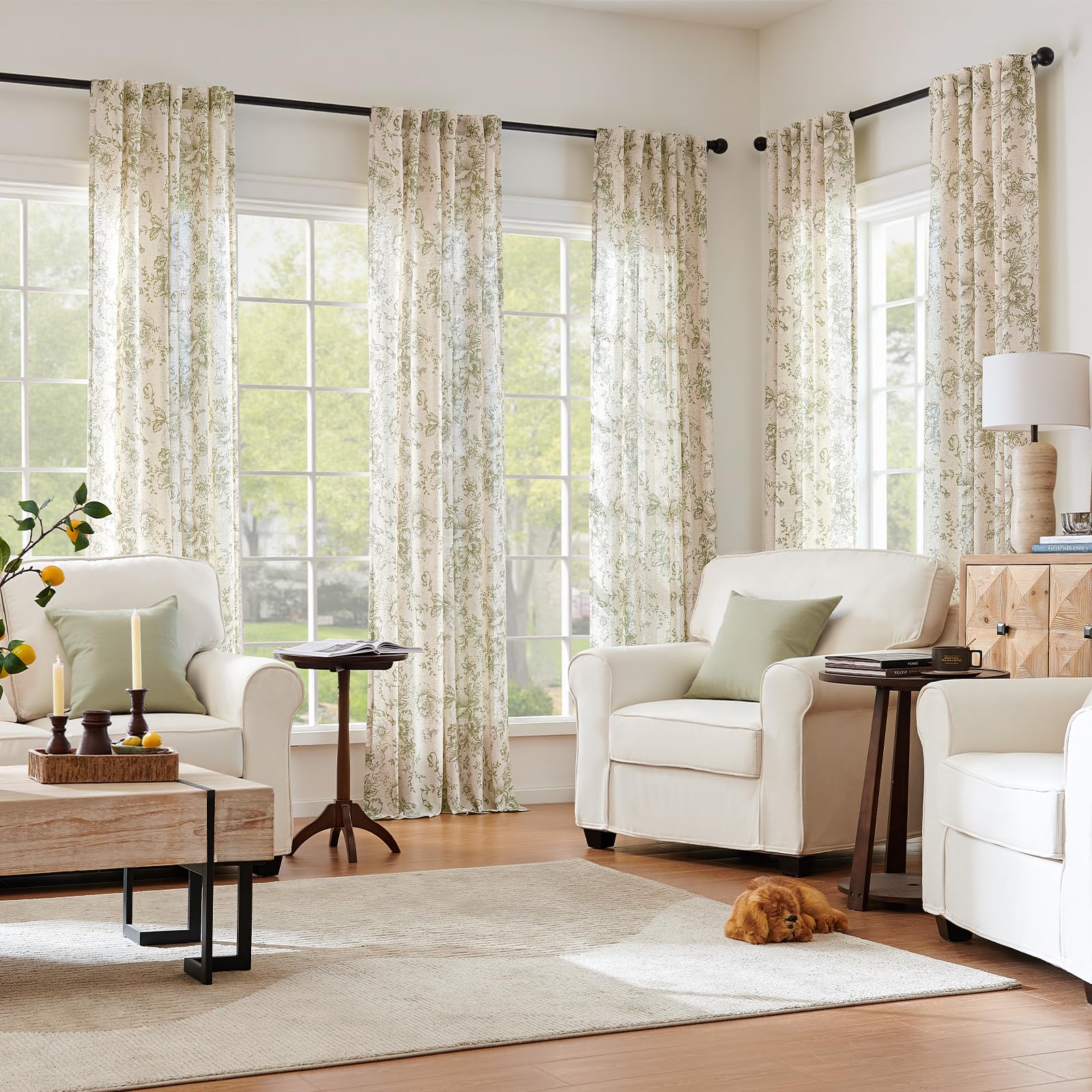 jinchan Vintage Floral Linen Curtains 90 Long for Living Room 2 Panels
