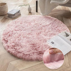 Ashler HOME DECO Soft Fox Faux Fur Chair Couch Cover Area Rug for Bedroom Floor Sofa Living Room Pink White 3 x 3 Feet Round
