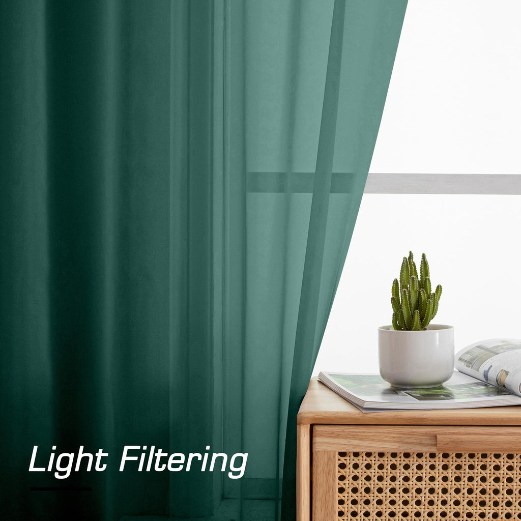 Aiyufeng Hunter Green Sheer Curtain Drapes 84 Inch Length 2 Panels for Living Room, Light Filtering Voile Green Drapes for Bedroom, Patio, Sliding Door, Each 40" W x 84" L
